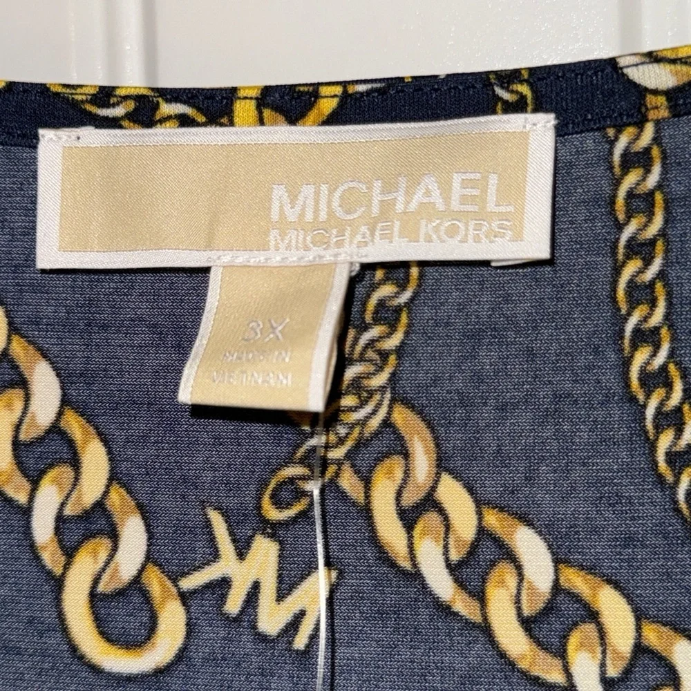 Michael Kors Black and Gold Chain Print Blouse New Plus 3x